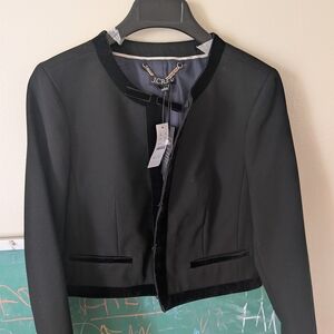 J. Crew Black Collarless Velvet-Trim Blazer